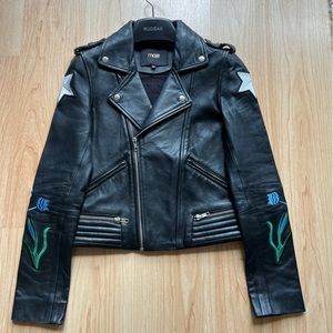 Maje Dream Tomorrow Embroidered Leather Jacket 36